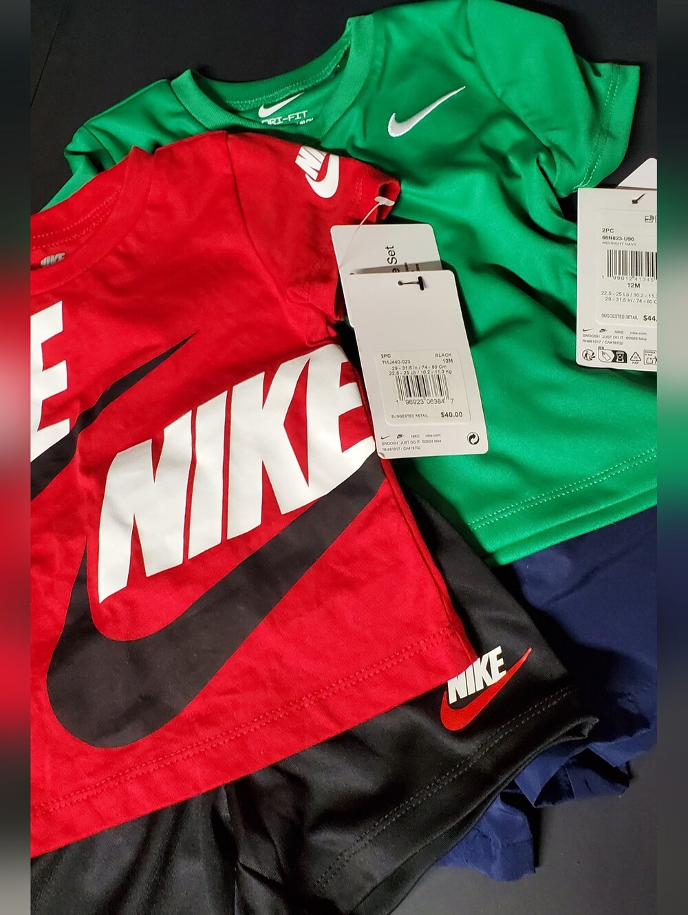 Nike 2-Piece T-Shirt & Shorts Sets Lot (12M) - NWT Red/Black & NWT Green/Blue